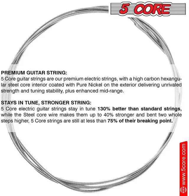 Alt view image 3 of 7 - 5 Core Electric Guitar Strings Brass Phosphor Bronze Extra Light Gauge (.009.042) High Carbon Steel Core Bright & Powerful Tone 6 String Set for All Electric Guitars - GS EL