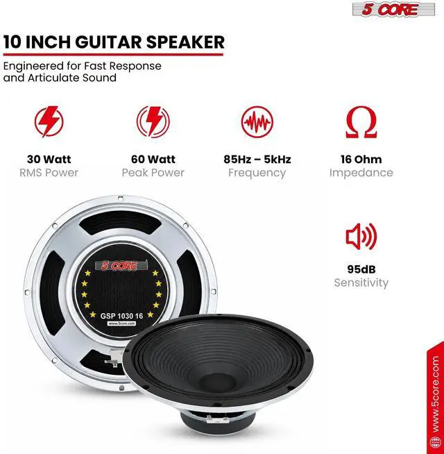 Alt view image 2 of 7 - 5Core 10 Inch Guitar Speaker 60W 16Ohm 25Oz Magnet 1.25" VC Amplifier Cabinet Driver