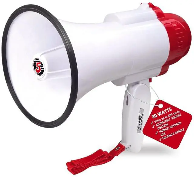 Main image of 5 Core Megaphone 30W Bull Horn PA Speaker w 800 Yards Range Loud Siren Voice Amplifier Portable