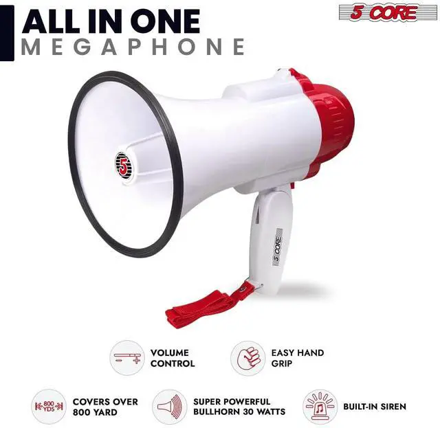 Alt view image 7 of 7 - 5 Core Megaphone 30W Bull Horn PA Speaker w 800 Yards Range Loud Siren Voice Amplifier Portable