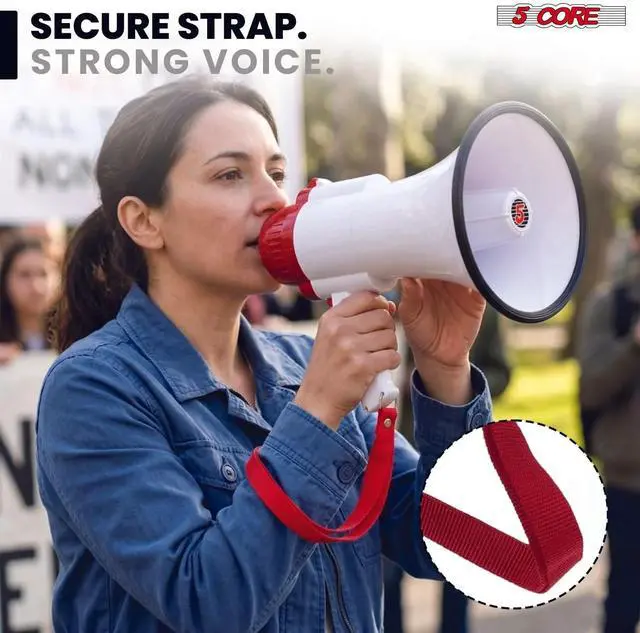 Alt view image 4 of 7 - 5 Core Megaphone 30W Bull Horn PA Speaker w 800 Yards Range Loud Siren Voice Amplifier Portable