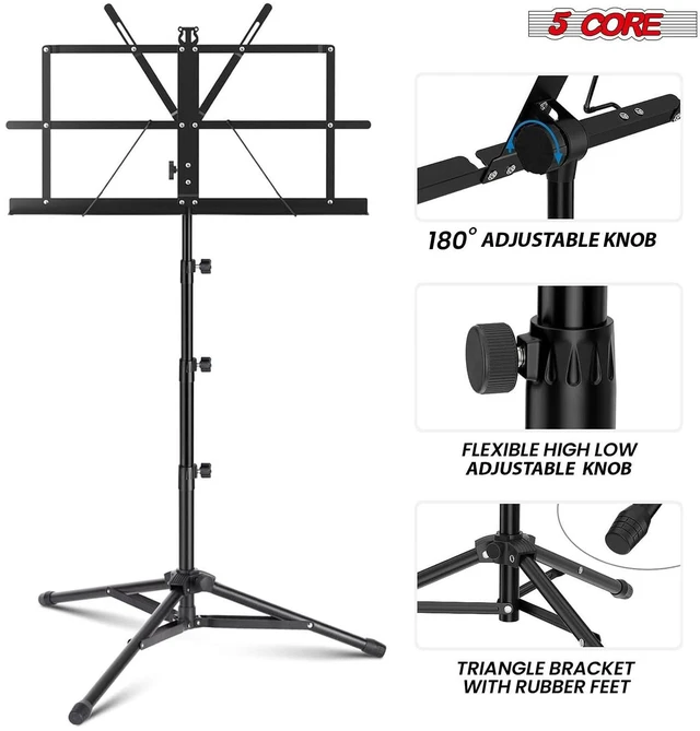 Alt view image 3 of 8 - 5 Core Music Stand For Sheet Music Portable Tripod Adjustable Folding Note Holder