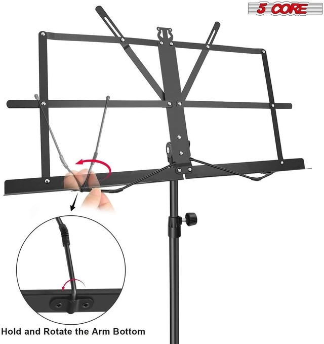Alt view image 5 of 8 - 5 Core Music Stand For Sheet Music Portable Tripod Adjustable Folding Note Holder