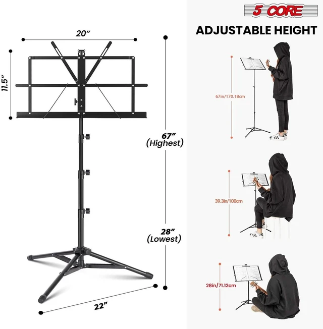 Alt view image 6 of 8 - 5 Core Music Stand For Sheet Music Portable Tripod Adjustable Folding Note Holder
