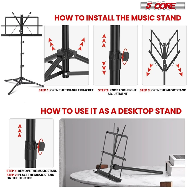 Alt view image 7 of 8 - 5 Core Music Stand For Sheet Music Portable Tripod Adjustable Folding Note Holder