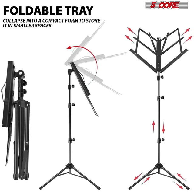 Alt view image 4 of 8 - 5 Core Music Stand For Sheet Music Portable Tripod Adjustable Folding Note Holder