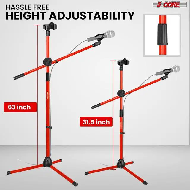 Alt view image 2 of 7 - 5 Core Microphone Stand Floor Pair Universal Adjustable 63" Tripod Mic Stands w Boom Arm