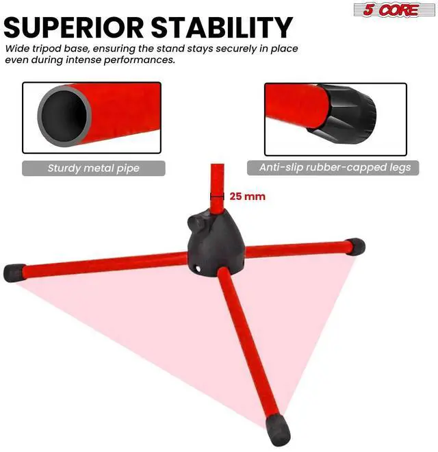Alt view image 4 of 7 - 5 Core Microphone Stand Floor Pair Universal Adjustable 63" Tripod Mic Stands w Boom Arm
