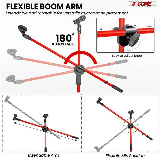 Alt view image 3 of 7 - 5 Core Microphone Stand Floor Pair Universal Adjustable 63" Tripod Mic Stands w Boom Arm