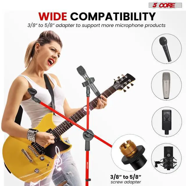 Alt view image 7 of 7 - 5 Core Microphone Stand Floor Pair Universal Adjustable 63" Tripod Mic Stands w Boom Arm