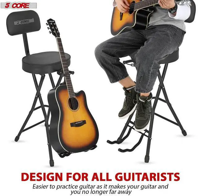 Alt view image 4 of 7 - 5 Core Guitar Stool Adjustable Backrest Piano Chair 3.15" Padded Seat Music Stand