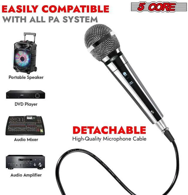 Alt view image 5 of 10 - 5 Core Microphone XLR Dynamic Mic Karaoke Singing Handheld Microfono Wired Professional Unidirectional 1/4 Plug In Cord Connection for Vocal DJ Music - PM 111 CH