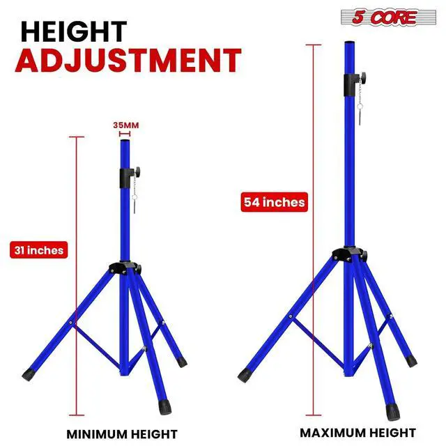 Alt view image 2 of 7 - 5 Core Speaker Stand Pair Height Adjustable 54" Heavy Duty PA DJ Tripod Studio Monitor Stands