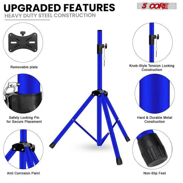 Alt view image 4 of 7 - 5 Core Speaker Stand Pair Height Adjustable 54" Heavy Duty PA DJ Tripod Studio Monitor Stands