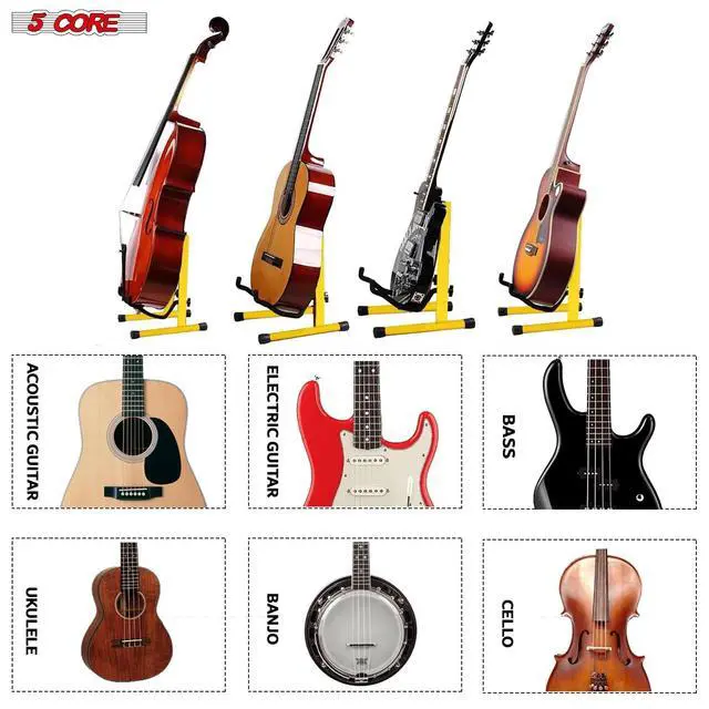 Alt view image 7 of 7 - 5 CORE Double Guitar Stand Floor Adjustable Heavy Duty A Frame Universal Folding Acoustic Electric Bass Mandolin Banjo Violin Holder Stands For On Stage Studio - GSS YLW 1PCS