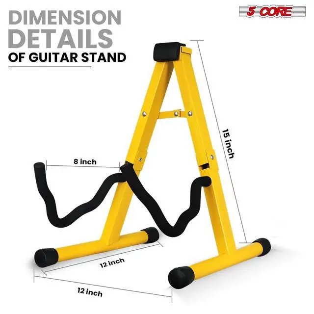 Alt view image 4 of 7 - 5 CORE Double Guitar Stand Floor Adjustable Heavy Duty A Frame Universal Folding Acoustic Electric Bass Mandolin Banjo Violin Holder Stands For On Stage Studio - GSS YLW 1PCS