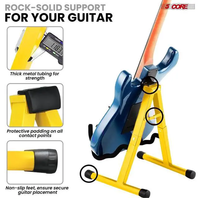 Alt view image 5 of 7 - 5 CORE Double Guitar Stand Floor Adjustable Heavy Duty A Frame Universal Folding Acoustic Electric Bass Mandolin Banjo Violin Holder Stands For On Stage Studio - GSS YLW 1PCS