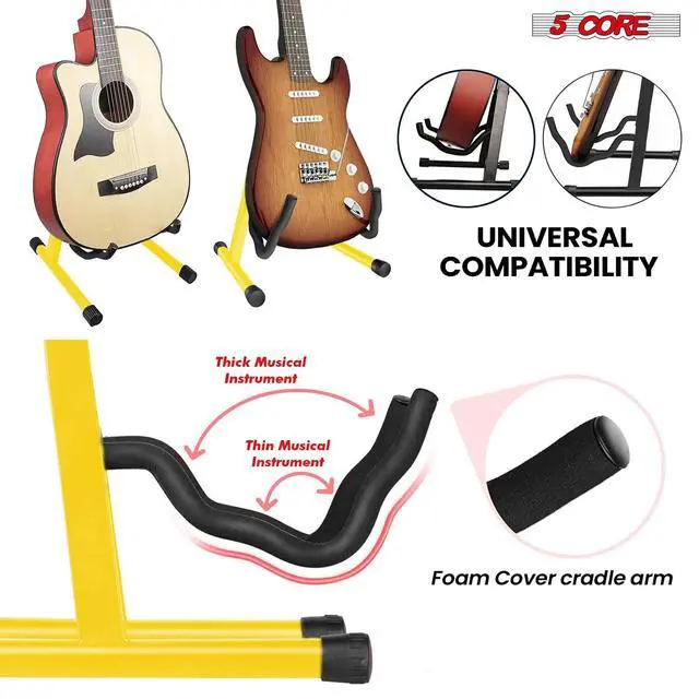 Alt view image 6 of 7 - 5 CORE Double Guitar Stand Floor Adjustable Heavy Duty A Frame Universal Folding Acoustic Electric Bass Mandolin Banjo Violin Holder Stands For On Stage Studio - GSS YLW 1PCS