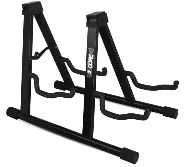 Main image of 5 Core Double Guitar Stand Floor Adjustable Heavy Duty A Frame Universal Folding Acoustic Electric Bass Mandolin Banjo Violin Holder Stands For On Stage Studio GSS 2N1 BLK