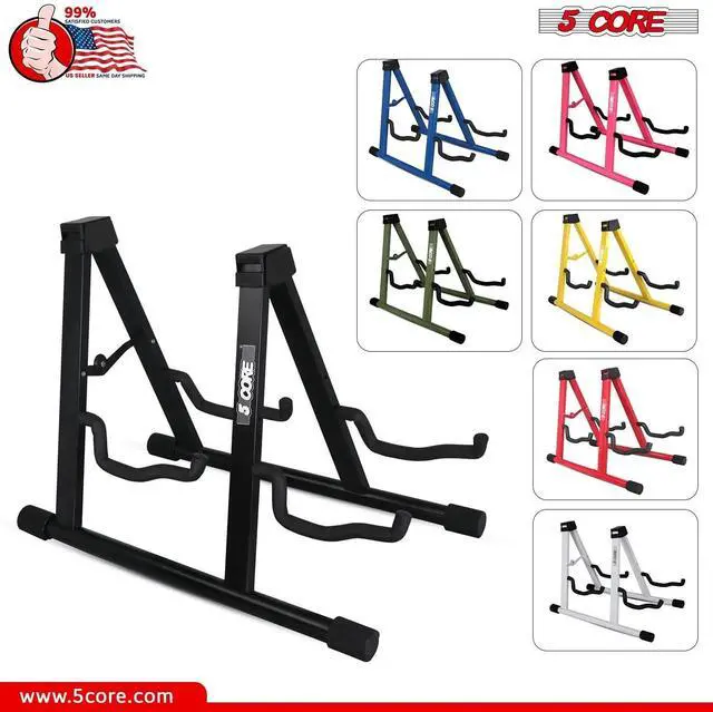 Alt view image 2 of 7 - 5 Core Double Guitar Stand Floor Adjustable Heavy Duty A Frame Universal Folding Acoustic Electric Bass Mandolin Banjo Violin Holder Stands For On Stage Studio GSS 2N1 BLK