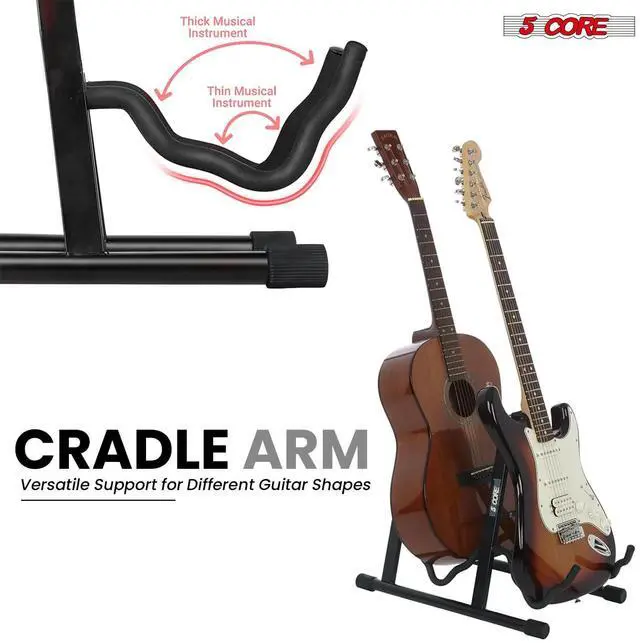 Alt view image 6 of 7 - 5 Core Double Guitar Stand Floor Adjustable Heavy Duty A Frame Universal Folding Acoustic Electric Bass Mandolin Banjo Violin Holder Stands For On Stage Studio GSS 2N1 BLK