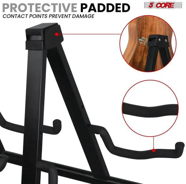 Alt view image 5 of 7 - 5 Core Double Guitar Stand Floor Adjustable Heavy Duty A Frame Universal Folding Acoustic Electric Bass Mandolin Banjo Violin Holder Stands For On Stage Studio GSS 2N1 BLK