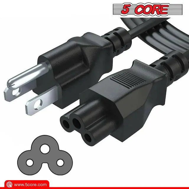 Alt view image 2 of 7 - 5 Core 200 character- 5 Core Standard Extra Long 10ft(3m) 3 Prong Non-Polarized AC Wall Power Cable/ Replacement Cord for Electronics, TV, Computer, Printer, Radio, Monitor, Laptop etc- PL 1002