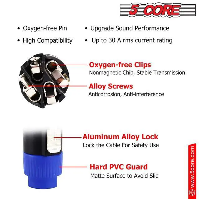 Alt view image 2 of 7 - 5 CORE 4 Pole Speakon Connector 2 Pieces with Twist Lock Audio Jack Male Plug Loud Speaker to Amplifier Plug - 4 Conductor Speak-On Cable Adapter Replacement - SPKN BLU 2PCS
