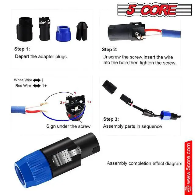 Alt view image 5 of 7 - 5 CORE 4 Pole Speakon Connector 2 Pieces with Twist Lock Audio Jack Male Plug Loud Speaker to Amplifier Plug - 4 Conductor Speak-On Cable Adapter Replacement - SPKN BLU 2PCS
