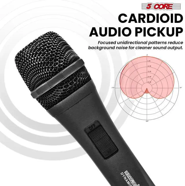 Alt view image 4 of 11 - 5 Core Microphone XLR Dynamic Mic Karaoke Singing Handheld Microfono Wired Professional Unidirectional 1/4 Plug In Cord Connection for Vocal DJ Music - PM 608