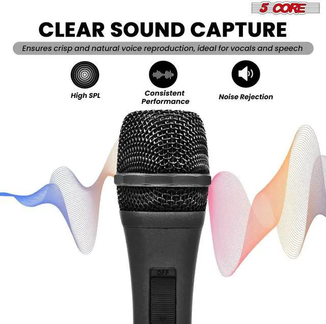 Alt view image 5 of 11 - 5 Core Microphone XLR Dynamic Mic Karaoke Singing Handheld Microfono Wired Professional Unidirectional 1/4 Plug In Cord Connection for Vocal DJ Music - PM 608