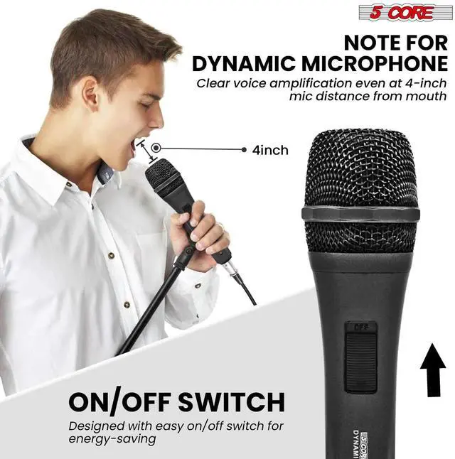Alt view image 3 of 11 - 5 Core Microphone XLR Dynamic Mic Karaoke Singing Handheld Microfono Wired Professional Unidirectional 1/4 Plug In Cord Connection for Vocal DJ Music - PM 608