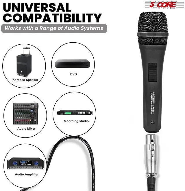 Alt view image 6 of 11 - 5 Core Microphone XLR Dynamic Mic Karaoke Singing Handheld Microfono Wired Professional Unidirectional 1/4 Plug In Cord Connection for Vocal DJ Music - PM 608