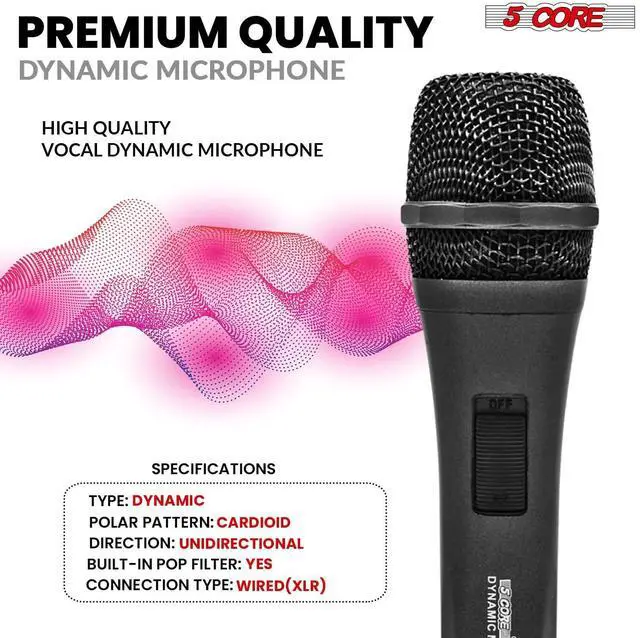 Alt view image 7 of 11 - 5 Core Microphone XLR Dynamic Mic Karaoke Singing Handheld Microfono Wired Professional Unidirectional 1/4 Plug In Cord Connection for Vocal DJ Music - PM 608