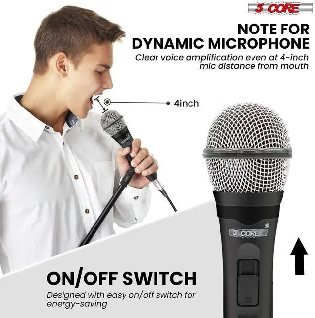 Alt view image 3 of 13 - 5 Core Professional Dynamic Microphone Cardioid Unidirectional Handheld Mic Karaoke Singing Wired Microphones with Detachable XLR Cable Mic Clip - PM 600