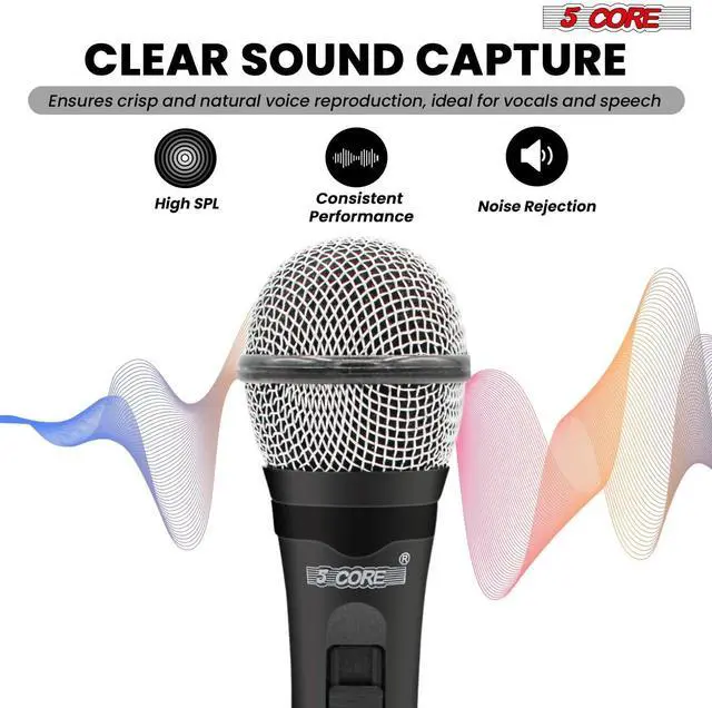 Alt view image 5 of 13 - 5 Core Professional Dynamic Microphone Cardioid Unidirectional Handheld Mic Karaoke Singing Wired Microphones with Detachable XLR Cable Mic Clip - PM 600