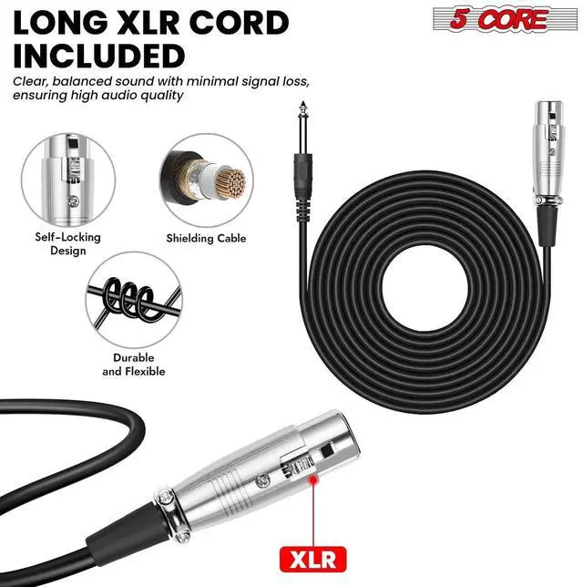 Alt view image 7 of 13 - 5 Core Professional Dynamic Microphone Cardioid Unidirectional Handheld Mic Karaoke Singing Wired Microphones with Detachable XLR Cable Mic Clip - PM 600