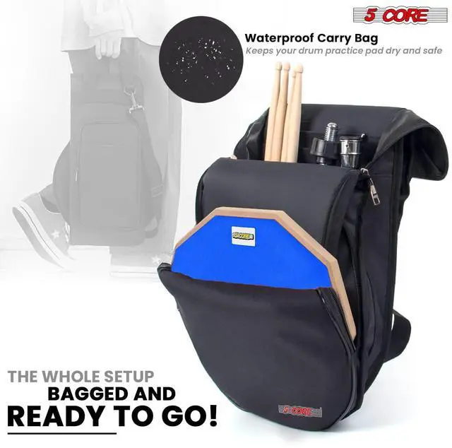 Alt view image 6 of 7 - 5 Core Drum Practice Pad Set 12" Adjustable Snare Drumming Stand Double Sided Silent Drummer Kit - DPAD COMBO BLU