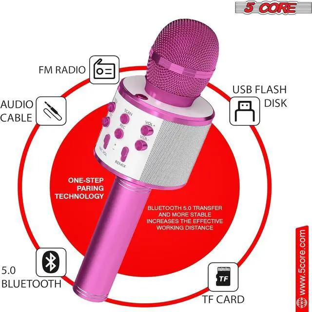 Alt view image 3 of 7 - 5 Core Wireless Karaoke Microphone Bluetooth Mic Portable Handheld Microfonos Inalambricos