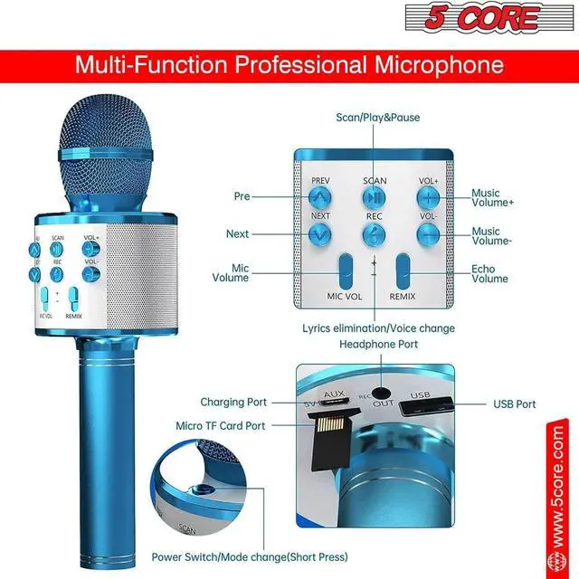 Alt view image 2 of 7 - 5 Core Wireless Karaoke Microphone Bluetooth Mic Portable Handheld Microfonos Inalambricos