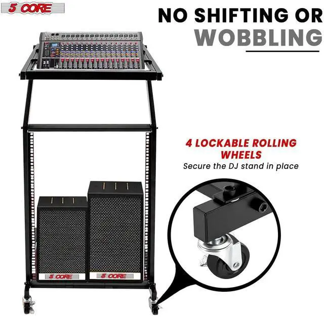 Alt view image 4 of 7 - 5 Core DJ Mixer Stand 16U Adjustable Rack Mount Rolling Stage Cart Pro Audio Studio Equipment for Homes Offices Stage Music Studios w Wheels - RACK STAND 16U