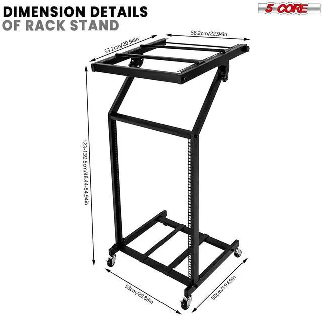 Alt view image 7 of 7 - 5 Core DJ Mixer Stand 16U Adjustable Rack Mount Rolling Stage Cart Pro Audio Studio Equipment for Homes Offices Stage Music Studios w Wheels - RACK STAND 16U