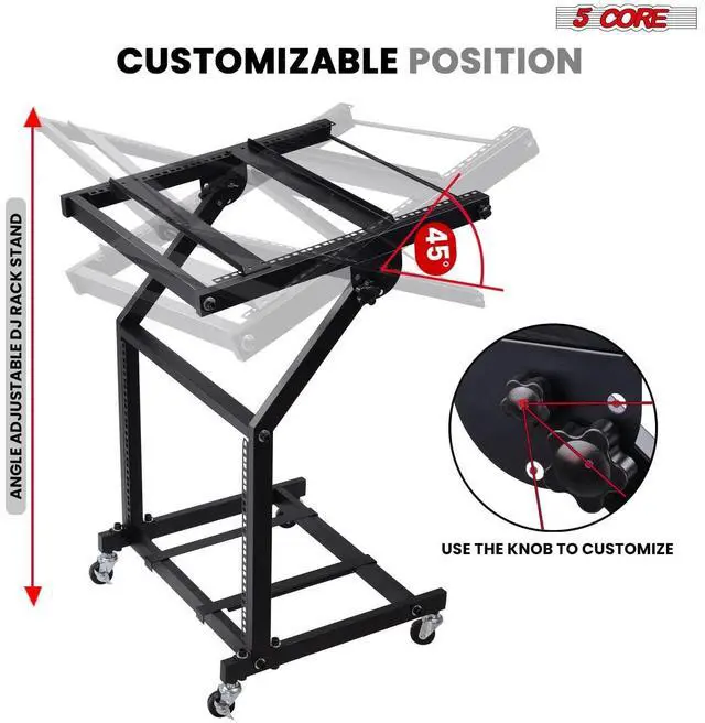 Alt view image 6 of 7 - 5 Core DJ Mixer Stand 16U Adjustable Rack Mount Rolling Stage Cart Pro Audio Studio Equipment for Homes Offices Stage Music Studios w Wheels - RACK STAND 16U