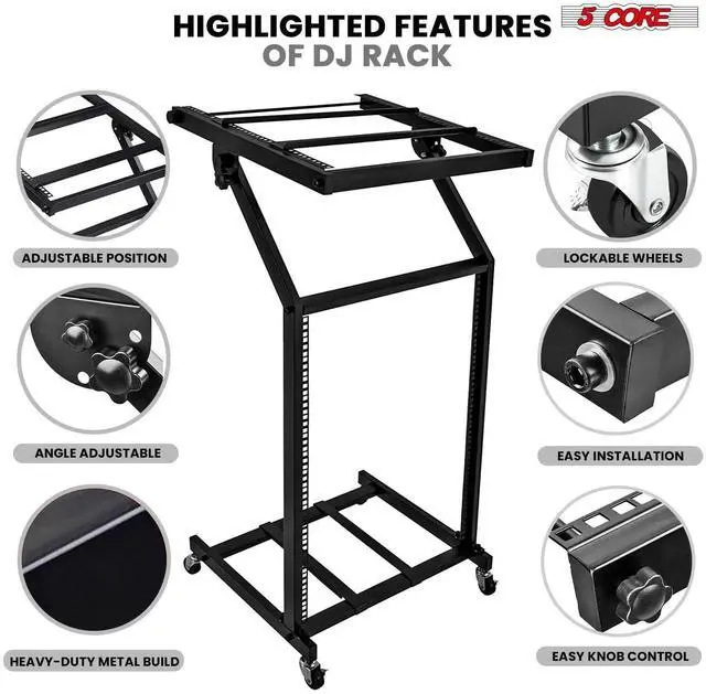 Alt view image 5 of 7 - 5 Core DJ Mixer Stand 16U Adjustable Rack Mount Rolling Stage Cart Pro Audio Studio Equipment for Homes Offices Stage Music Studios w Wheels - RACK STAND 16U