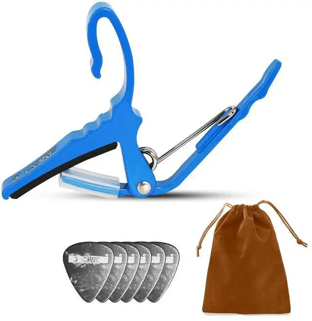 Main image of 5Core Capo Acoustic Electric Guitar String Clip Banjo Mandolin Or Ukulele + 6Pcs Guitar Picks Celluloid Puas Para Guitarra + Carry Bag - CAPO AL BLU