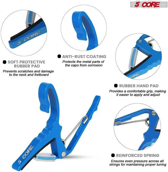Alt view image 2 of 7 - 5Core Capo Acoustic Electric Guitar String Clip Banjo Mandolin Or Ukulele + 6Pcs Guitar Picks Celluloid Puas Para Guitarra + Carry Bag - CAPO AL BLU