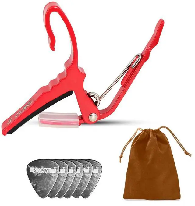 Main image of 5Core Capo Acoustic Electric Guitar String Clip Banjo Mandolin Or Ukulele + 6Pcs Guitar Picks Celluloid Puas Para Guitarra + Carry Bag - CAPO AL RED