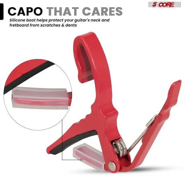 Alt view image 4 of 7 - 5Core Capo Acoustic Electric Guitar String Clip Banjo Mandolin Or Ukulele + 6Pcs Guitar Picks Celluloid Puas Para Guitarra + Carry Bag - CAPO AL RED