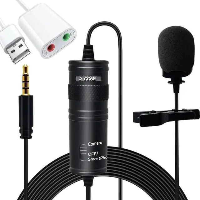 Main image of 5 Core Professional Lavalier Mic, Microphone for Phone, Clip on Lav Microfono TikTok CM 001 ADP