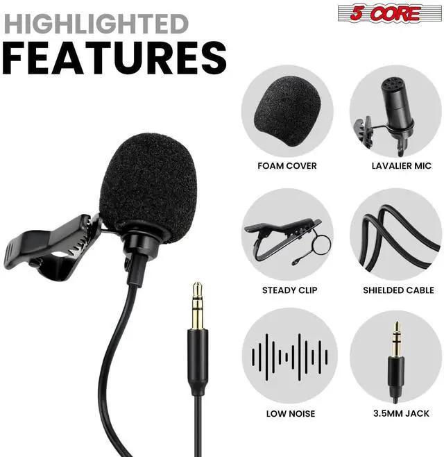 Alt view image 2 of 7 - 5 Core Professional Lavalier Mic, Microphone for Phone, Clip on Lav Microfono TikTok CM 001 ADP
